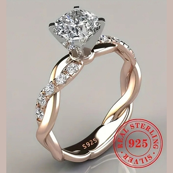 .•°Happy🌛Moon°•. Jewelry - 5A Zircon Semi Solitaire Twist Bridal Band 14K over Sterling